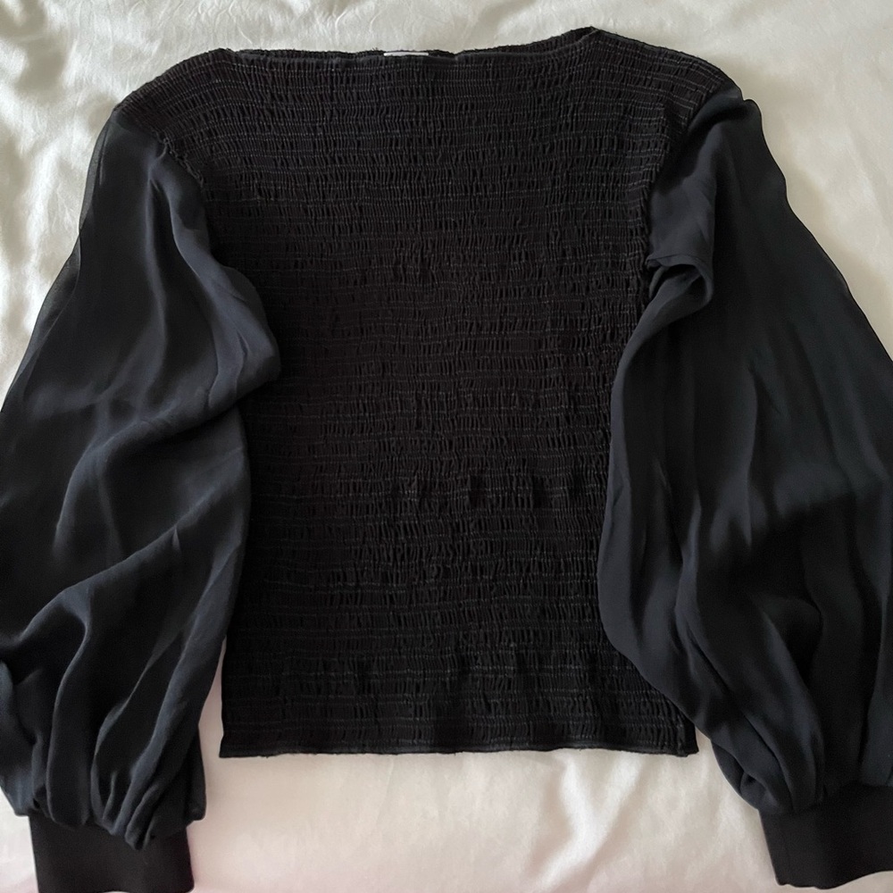 Giorgio Armani Collezioni Black Smocked Blouse with Sheer Sleeves 40 - Picture 3 of 5